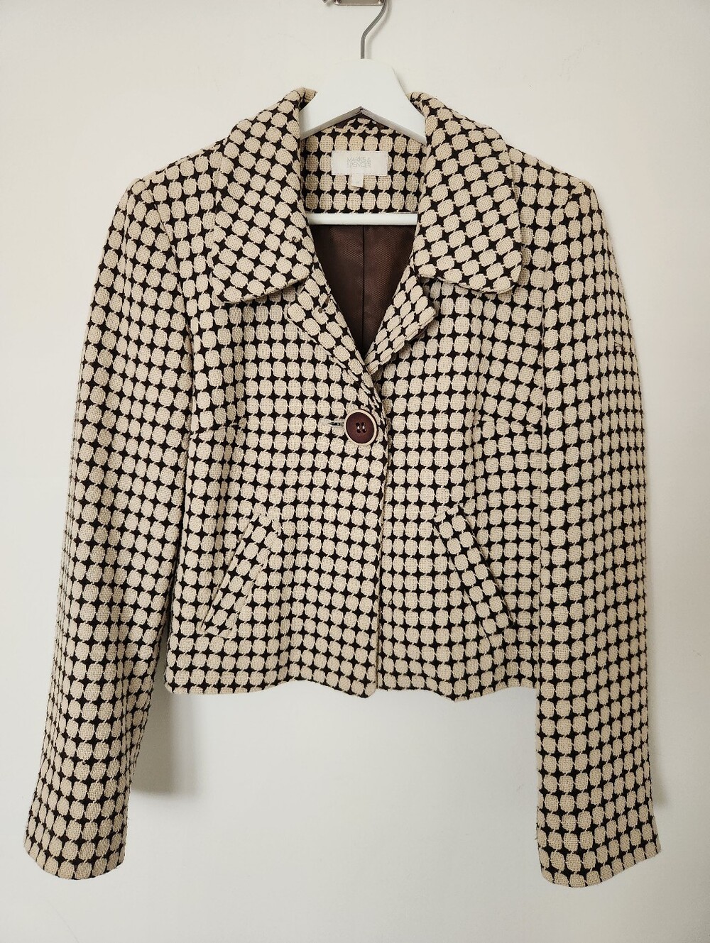 M&S Chocolate Mix Textured Geometric Cropped Jacket UK 10 / US 6